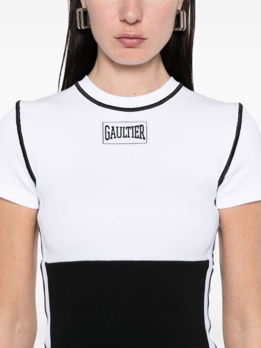 Jean Paul Gaultier White and Black Short-Sleeve Knit Top